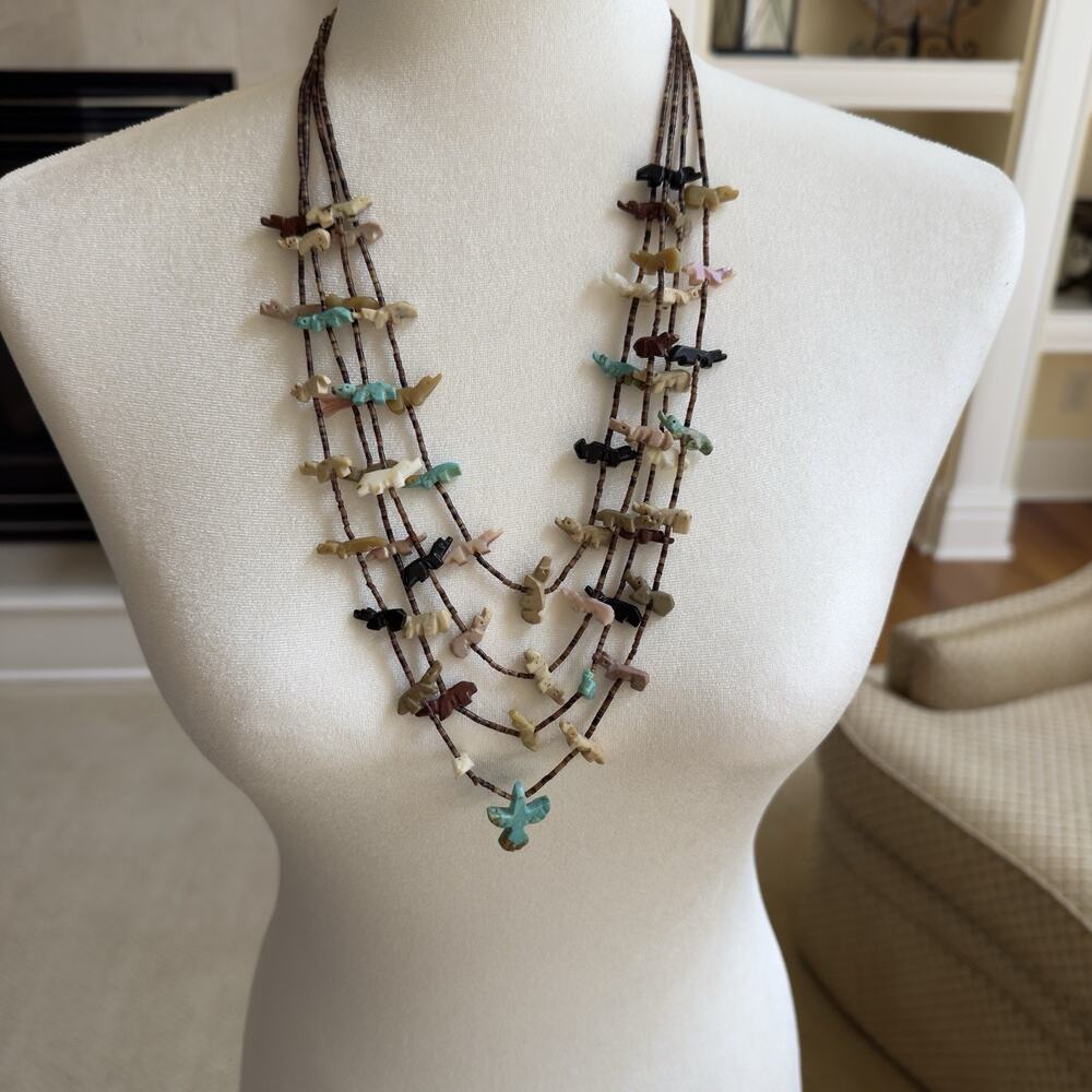 VINTAGE NAVAJO NATIVE AMERICAN FETISH 4 STRAND 26 " NECKLACE 56 CARVED ANIMALS